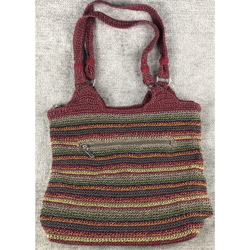 The Sak Belle Shoulder Bag Multicolor Stripes Crochet Woven Gypsy Hobo Boho